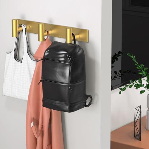Wall Mounted Coat Rack-3 Hooks, Heavy Duty Stainless Steel Wall Hooks for Towel Coat Bag, Hat Rack Coat Hanger Coat Hooks Towel Racks for Bathroom Entryway Kitchen Hotel Office (Gold,1 Pack) - Image 3