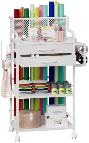Rolling Wrapping Paper Storage Cart with 2 Drawers,16.5"x32"x11.4" by Espelism