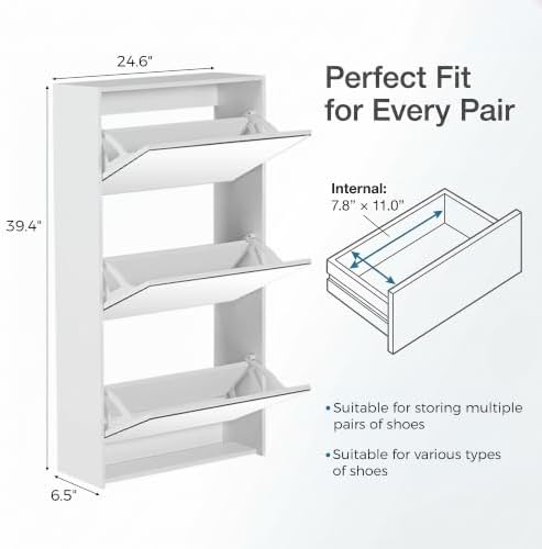 HOPUBUY Shoe Cabinet for Entryway, Narrow Shoe Storage with 3 Flip Drawers - Image 2