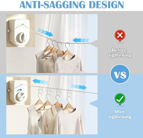 Retractable Clothesline Indoor, Non-Sagging Outdoor Clothes Line Retracting 16.7 Feet Heavy Duty Laundry Line Retractable Wall Mounted Clothes Line Outdoors (White, Rectangle) - Image 3