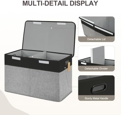 Large Toy Storage Box with Lid, Collapsible Toys Storage Organizer Bins with Dividers and Handles, Storage Chest Bin for Kids, Boys, Girls, Nursery 25"x13" x16" (Balck & Gray) - Image 4