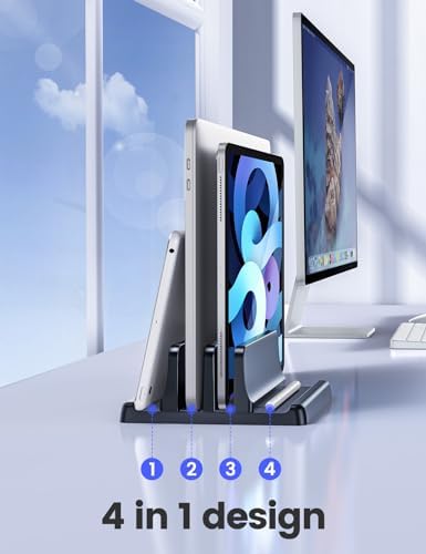 Vaydeer Vertical Laptop Stand for Desk,Dual Slots Plastic Laptop Holder with Space Saving 4-in-1 Design,Adjustable Laptop Organizer Storage Supports for MacBook,Mac,HP,Dell,Microsoft Surface,Lenovo - Image 3