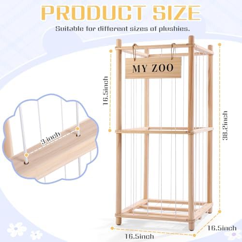 GLDZI Stuffed Animal Storage Zoo, Wooden Stuffed Animal Organizer with Elastic Cords for Boys Girls, Space Saving Toy Plushies Storage Holder for Playroom, Bedroom, Living Room (Burlywood, Small) - Image 2