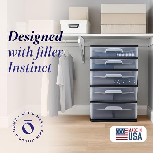 HOMZ Drawer Tower, 5-Tier Storage Organizer Unit, Black Frame - Image 3