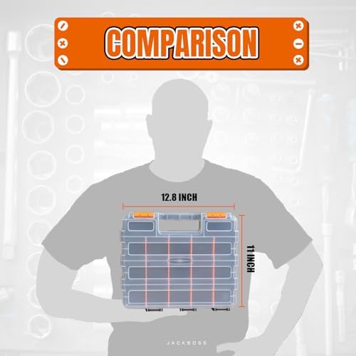 Jack Boss Tool Box with Transparent Lid, Double Side 34-Compartments Organizer Box with Removable Dividers for Hardware, Screws, Bolts, Nails, Beads, Jewelry and Fishing Accessories, Orange, 2 Pack - Image 5
