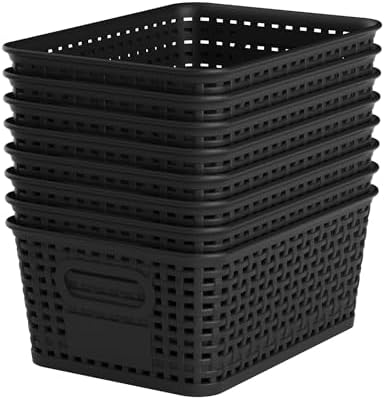 8 Pack Plastic Storage Baskets,Black Stackable Storage Bins by WRRLORS