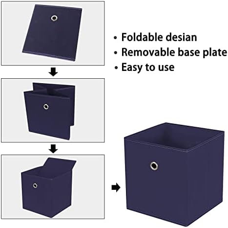 Foldable Storage Cubes Bins ,11 Inch Cloth Storage Cube Fabric Storage Box Cubes Organizer Baskets with Handles for Home Organizer Set of 6 (Navy Blue) - Image 6