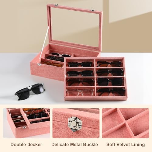 Frebeauty 16-Slot Sunglass Organizer Box,2 Layer Velvet Sunglasses Holder - Image 4