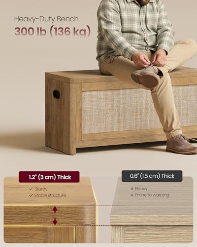 VASAGLE Boho Storage Bench with Rattan Look, Rounded Corners - Image 7