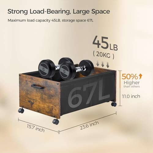 FOUCSSOMEI Under Bed Storage with Wheels, Wooden Under Bed Drawers On Wheels, Rolling Under Bed Shoe Storage, Space Saving, Rustic Brown,70L - Image 3