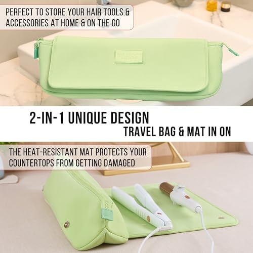 BAREFOOT CARIBOU Hair Tools Travel Bag and Heat Resistant Mat (Apple Green) - Image 5