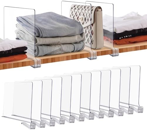 Clear Acrylic Shelf Dividers for Closets Organizer & Storage,12 Pack by JOY+DECOR