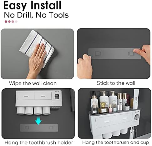 iHave Toothbrush Holders Wall Mounted with Toothpaste Dispenser & 4 Cups - Image 5