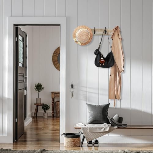 Coat Rack Wall Mounted, Entryway Wall Coat Rack with 4 Rustic Coat Hooks, 17” Vintage Pinewood Hanger Hat, Dual Hook for Hanging Keys Hats, Perfect for Entryway, Bathroom, Living Room - Image 6