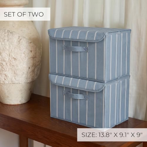 Decorative Linen Storage Boxes with Lids - Spacious Set of 2 Organizer Bins - Image 2
