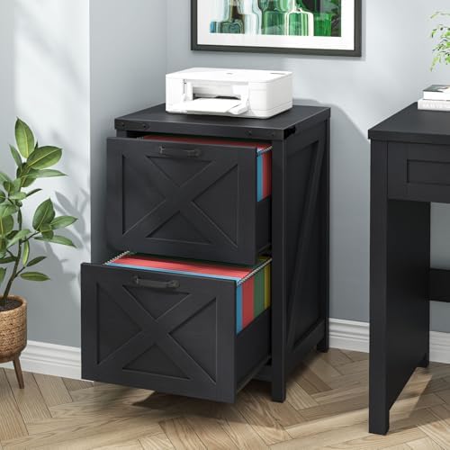 Halitaa Small Farmhouse File Cabinet with 2 Drawers for Home Office, Black - Image 4