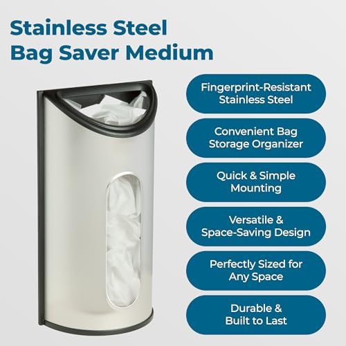 Honey-Can-Do Stainless Steel Plastic Bag Saver & Trash Bag Dispenser, Wall-Mounted Plastic Bag Organizer for Kitchen, Pantry, Garage, Durable Stainless Steel Storage for Grocery Bags and Space-Saving - Image 3