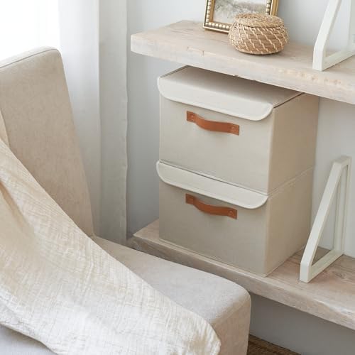 Decorative Linen Storage Boxes with Lids - Large Set of 2 Organizer Bins - Image 7
