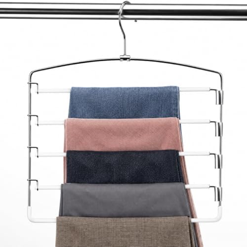 Pants Hangers Space Saving 3 Pack 5 Layer Swing Arm Hanger White by Feerahozer