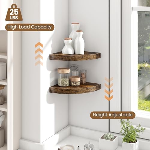 Fun Memories Floating Corner Shelves Set of 2 - Rustic Wood Wall Mounted Storage and Display Shelves for Living Room, Bedroom, Kitchen, Bathroom - Space Saving Home Decor, Brown - Image 6