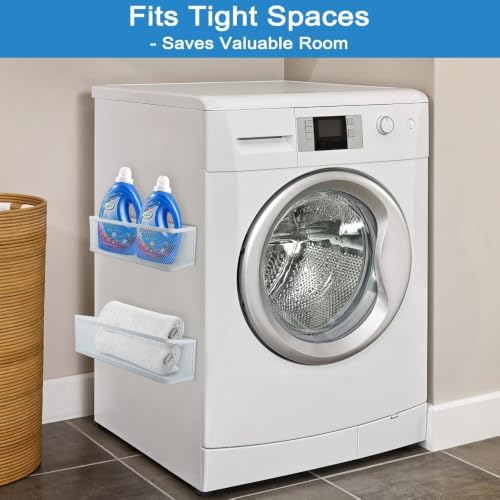 Picowe 2 Pack Magnetic Laundry Organizer, Magnet Basket for Laundry Room,16.5lb Capacity Magnetic Shelf for Washer /Dryer, Fridge & Small Spaces ( L+XL, White) - Image 6