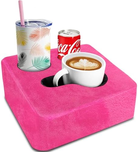Couch Cup Holder Pillow Tray! Keep Drinks Hand Reach and KeepTemp, Prevent Spills and Use Anywhere. Cup Holder for Couch, Bed, Car, Courtyard, Park, Beach. Pink by NISDOING