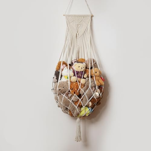 Amdermi Stuffed Animal Net or Hammock Wall Hanging Net Over Door Organizer for Stuffies Plush Toy Storage Boho Macrame Toy Display Nursery Bedroom Decor Stuffy Animal Toy Organizer (Cream) by Amdermi