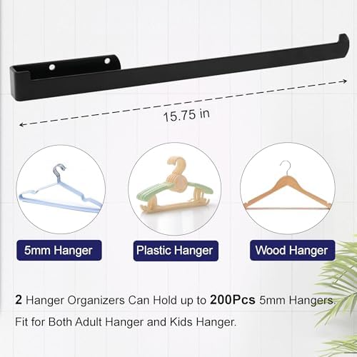 2 Pack Hanger Holder,Hanger Storage Rack for Wall,Hanger Stacker for Closet Laundry Room,Clothes Hanger Storage for Adult or Child Clothes Hangers，Black 15-Inch - Image 2