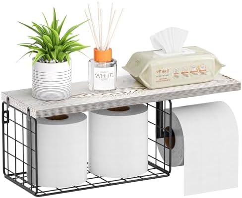 VITVITI Toilet Paper Holder with Shelf Wall Mounted Storage Vintage White by VITVITI