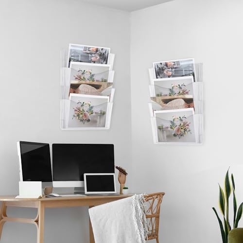 EASEPRES 6 Pack Clear Single Pocket Hanging File Organizer, Plastic Wall Mount Paper Mails Magazines Holder, Mounted Folder Bins for Office School and Home, 13.85x3.14x6.88 inches - Image 5