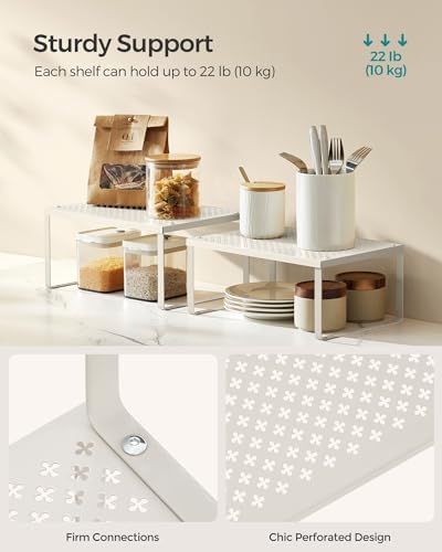 SONGMICS Set of 2 Metal Spice Racks, Stackable Expandable Shelf Risers - Image 4