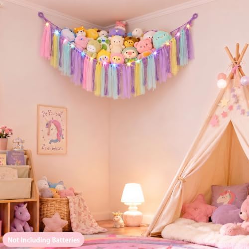 FIOBEE Stuffed Animals Net LED Light Toy Hammock for Kids Bedroom Storage - Image 5