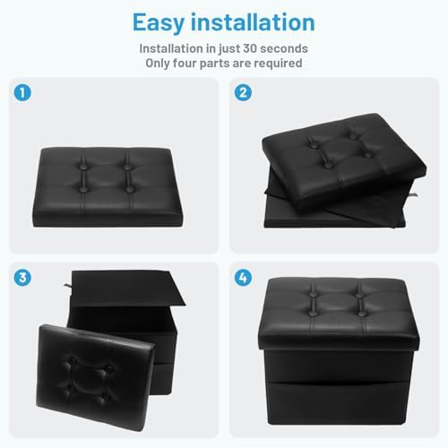Bsketa Storage Ottoman Bench,17 Inch Folding Leather Foot Rest Stool, Black - Image 4