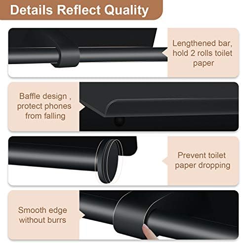 Toilet Paper Holder with Shelf Wall Mounted Toilet Paper Storage, Double Roll Tissue Holder Dispenser Bathroom Toilet Paper Holder (Matte Black) - Image 3