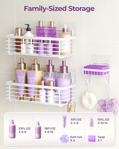 ODesign Shower Caddy Adhesive Stainless Steel Storage Organizers (White, 3 Pack) - Image 5