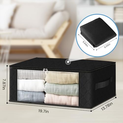 HomeHacks 3-Pack Clothes Organizer Storage Bags, 35L Storage Bins, Black - Image 2