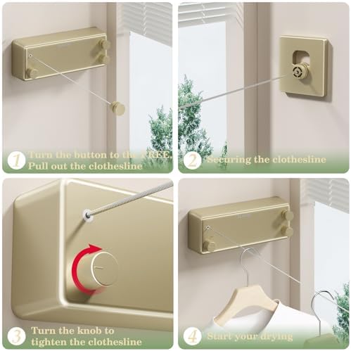 Danpro Retractable Clothesline, 2x13.8ft Designer Drying Line for Luxury Bedroom/Closet, Seamless Blending with Modern Interiors(Gold) - Image 6