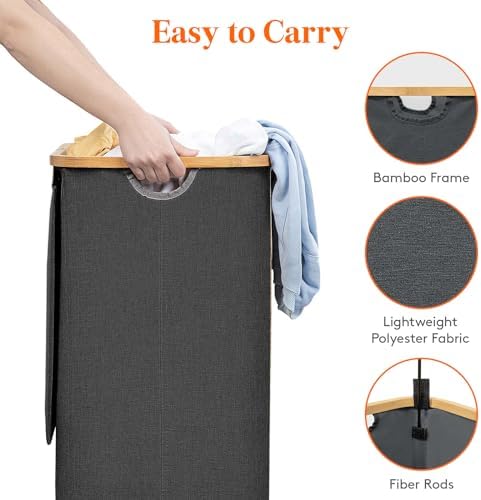 Lifewit 105L Large Laundry Basket with Lid, Removable Bags, Dark Gray - Image 5