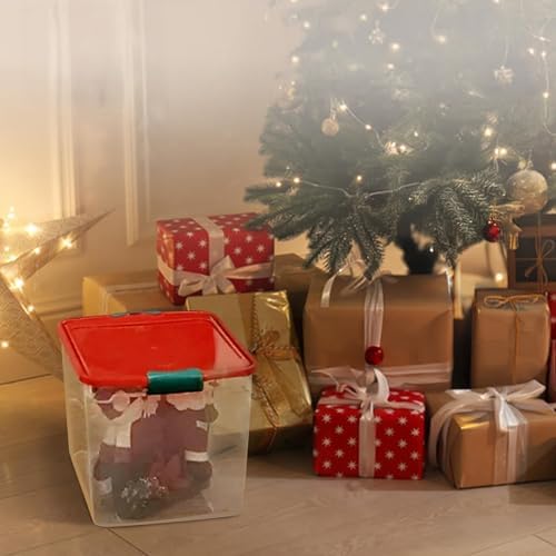 HOMZ Holiday Tote Storage Bin w/Lid & Dividers, 31 Qt, Clear/Red, 4 Pack - Image 2