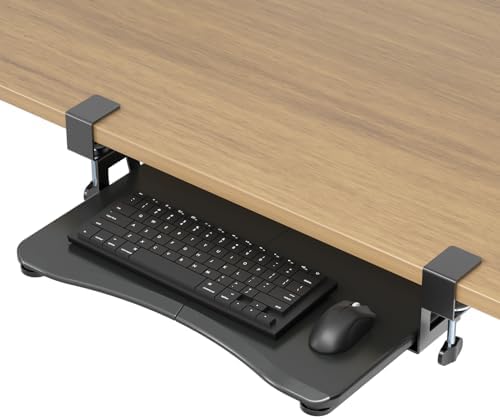 suptek Small Keyboard Tray Under Desk Pull Out with C Clamp Mount, Computer Keyboard & Mouse Tray, 20 (24.2 Including Clamps) x 11.8 inch Slide-Out Platform Computer Drawer for Typing, Black, DSF1S by suptek