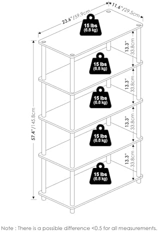 Furinno TURN-N-TUBE Storage Shelves, 5-Tier Book Shelf, Corner Shelf, Toolless Open Shelves, for Organization and Storage, Living Room, Garage, Home Office, Columbia Walnut - Image 3