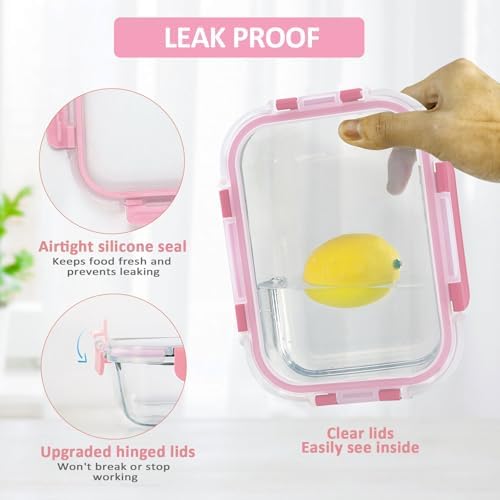 M MCIRCO 10 Pack Glass Food Storage Containers with Lids, Pink - Image 3