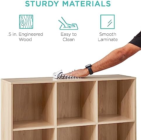 Best Choice Products 9-Cube Storage Organizer, 11in Shelf Opening, Bookcase, Display Shelf, Customizable w/ 3 Removable Back Panels - Light Oak - Image 6