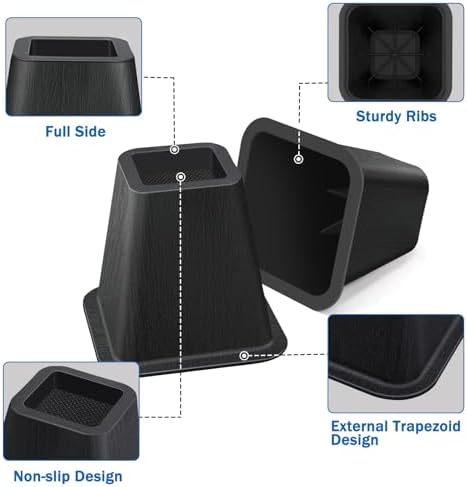 ANNKUT 6 Inch Heavy Duty Bed Risers, Furniture Risers for Desk, Chair, Table or Sofa, Couch Lift Risers, Supports up to 2200 lbs per Leg(4 Pack Black) - Image 3