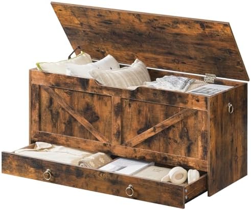 HOOBRO Storage Chest, 43.3" Toy Chest with Drawer, Wooden Storage Bench, Sturdy Entryway Bench Supports 330 lb, Shoe Bench, Safety Hinge, U-Shaped Opening, Easy Assembly, Rustic Brown FG711CW01G2 - Image 6