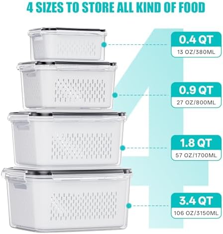 4 Pack Fruit Storage Containers for Fridge Set, BPA Free Produce Containers - Image 3