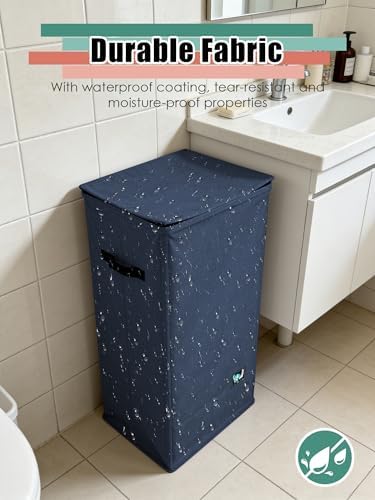 WTREE Laundry Hamper with Lid, Reinforced Sturdy Clothes Hamper with Anti-Puncture Base, Large Collapsible Laundry Basket with Removable Liner Bag, Tall Dirty Clothes Bin for Family, 100L Navy Blue - Image 4