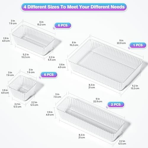 15 PCS Clear Plastic Drawer Organizer Set, Makeup Organizer Trays - Image 2