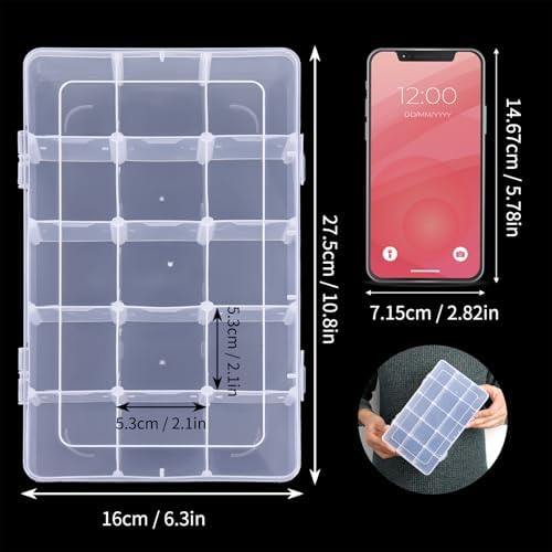 Bead Organizer Storage 2 Pack 15 Grid Clear Plastic Tackle Box Adjustable - Image 2