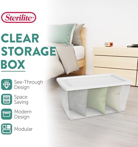 Sterilite Storage Box, Clear Plastic Snap Lid Tote, White, 90 Qt, 16-Pack - Image 2